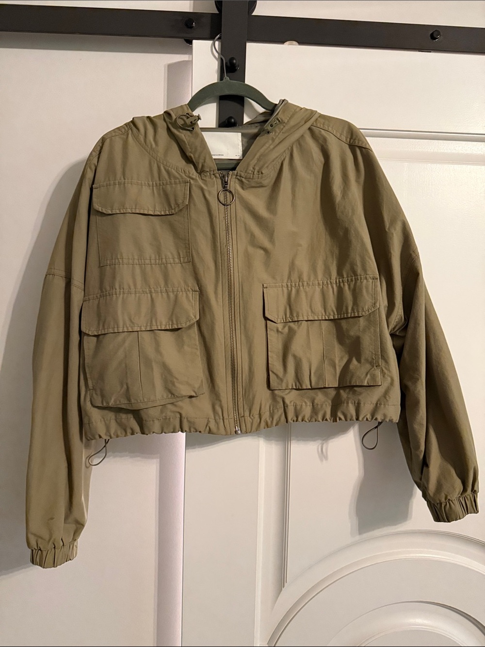 Oak + Fort hooded track cargo jacket